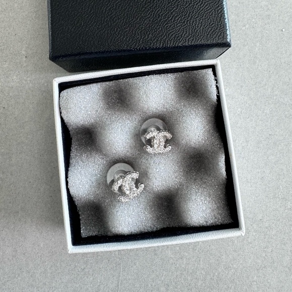 Chanel Crystal CC Stud Earrings - Picture 1 of 7
